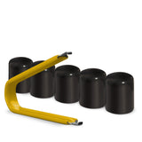 Multi-pack of black ColorLugs LugCaps — flexible, durable and form-fitting vinyl lug nut covers with extractor tool