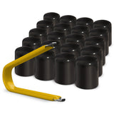 Multi-pack of black ColorLugs LugCaps — flexible, durable and form-fitting vinyl lug nut covers with extractor tool