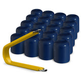 Multi-pack of blue ColorLugs LugCaps — flexible, durable and form-fitting vinyl lug nut covers with extractor tool