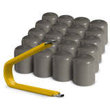 Multi-pack of gray silver ColorLugs LugCaps — flexible, durable and form-fitting vinyl lug nut covers with extractor tool
