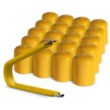 Multi-pack of yellow ColorLugs LugCaps — flexible, durable and form-fitting vinyl lug nut covers with extractor tool