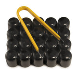Multi-pack of black ColorLugs LugCaps — flexible, durable and form-fitting vinyl lug nut covers with extractor tool