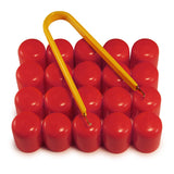 Multi-pack of red ColorLugs LugCaps — flexible, durable and form-fitting vinyl lug nut covers with extractor tool